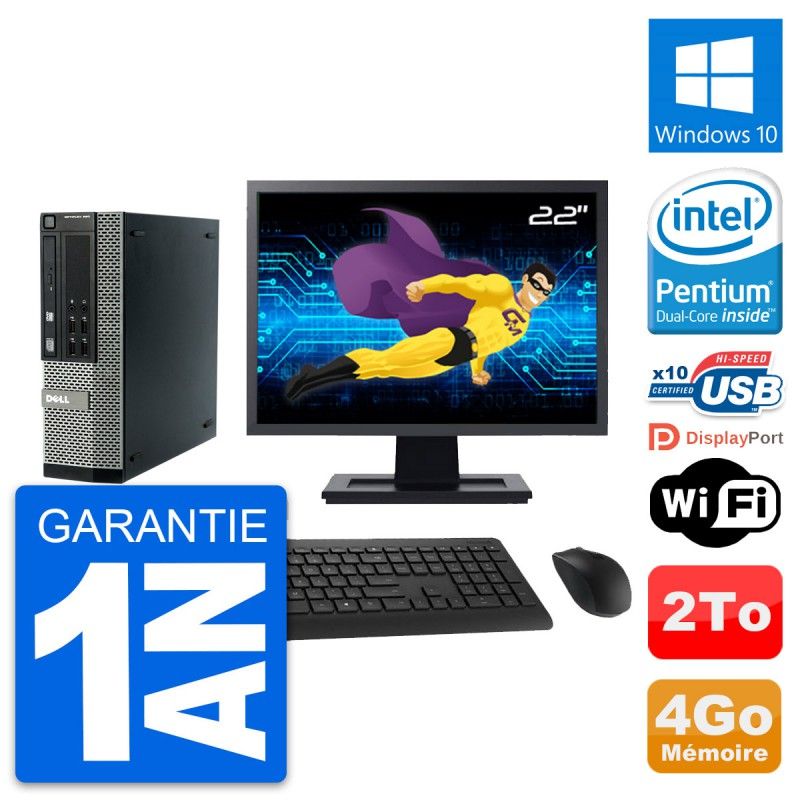 Dell Optiplex 990 SFF Computer - 22" Screen, Intel Pentium G840, 4GB RAM, 2TB HDD, Windows 10, WiFi