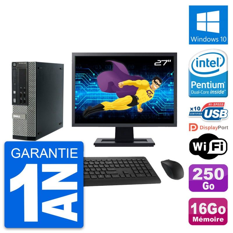 Dell Optiplex 990 SFF Computer - 27" Screen, Intel G840, 16GB RAM, 250GB HDD, Windows 10, WiFi
