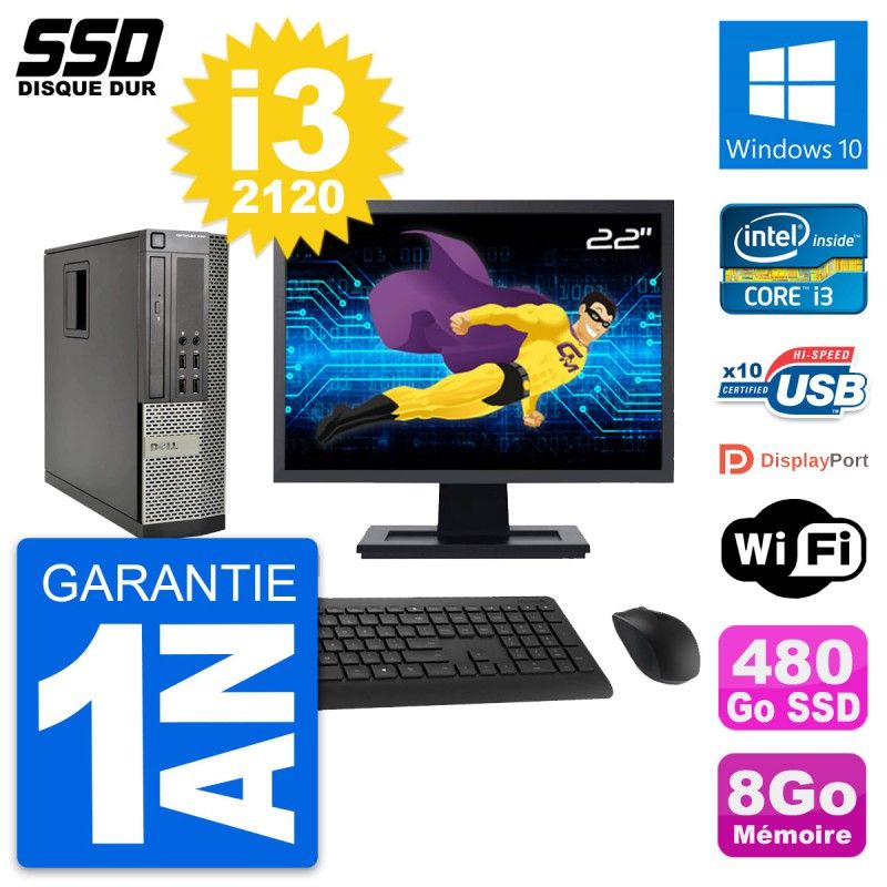 Dell OptiPlex 990 SFF Computer - 22" Screen, i3-2120, 8GB RAM, 480GB SSD, Windows 10, Wifi