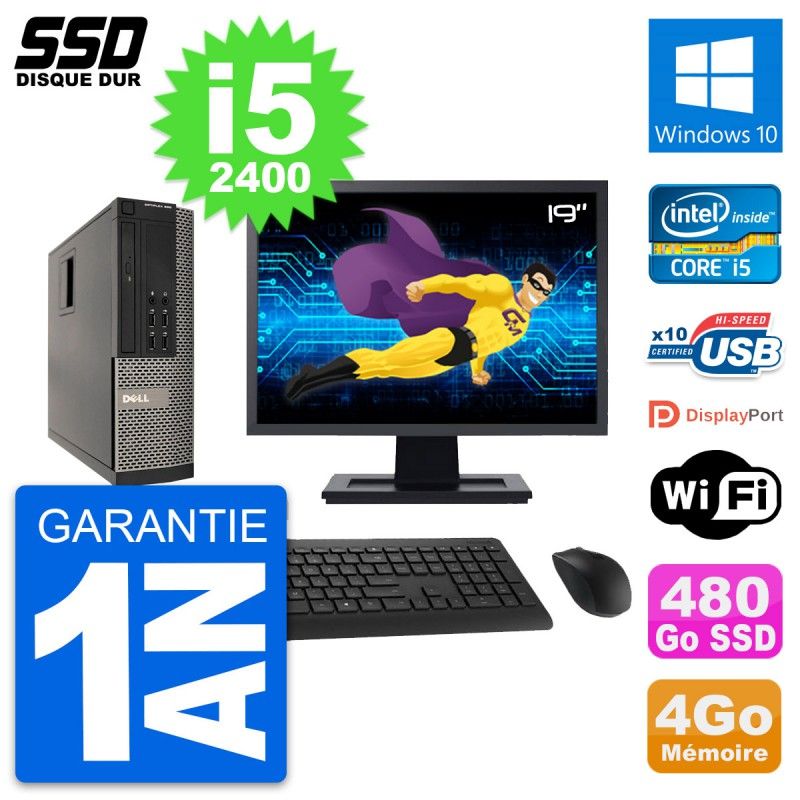 Dell OptiPlex 990 SFF Computer - 19" Screen, i5-2400, 4GB RAM, 480GB SSD, Windows 10, WiFi