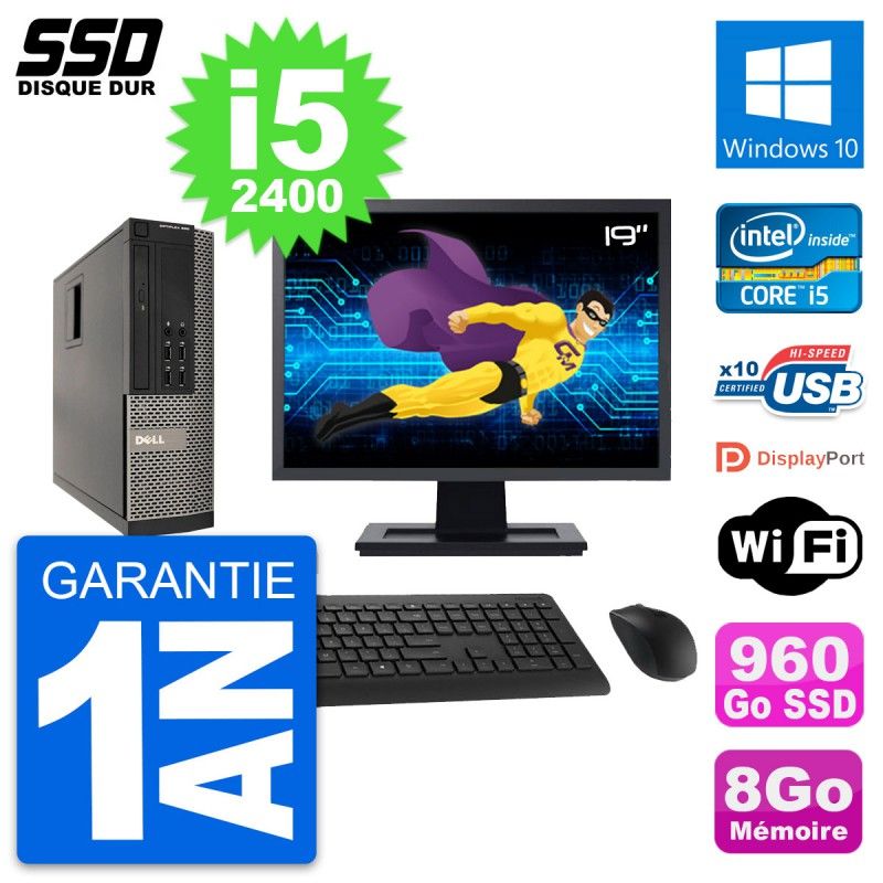 Dell OptiPlex 990 SFF Computer - 19" Screen, i5-2400, 8GB RAM, 960GB SSD, Windows 10, WiFi