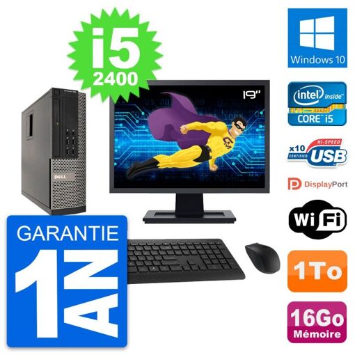 Dell Optiplex 990 SFF Computer - 19" Screen, Intel i5-2400, 16GB RAM, 1TB Hard Drive, Windows 10, WiFi
