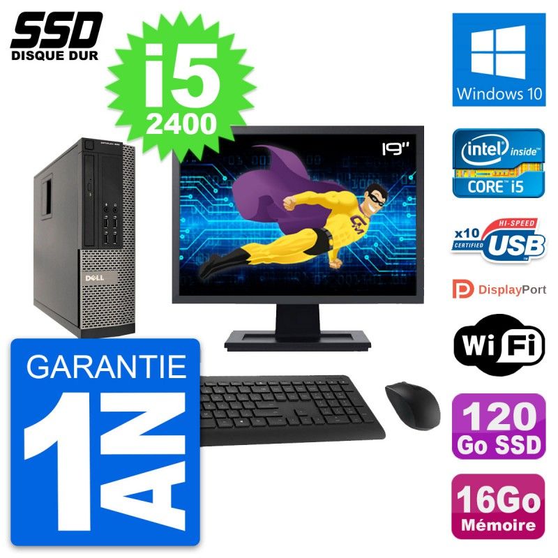 Dell Optiplex 990 SFF PC - 19" Screen, Intel i5-2400, 16GB RAM, 120GB SSD, Windows 10, WiFi