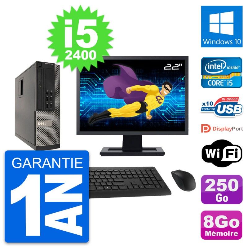 Dell Optiplex 990 SFF Computer - 22" Screen, Intel i5-2400, 8GB RAM, 250GB HDD, Windows 10, WiFi