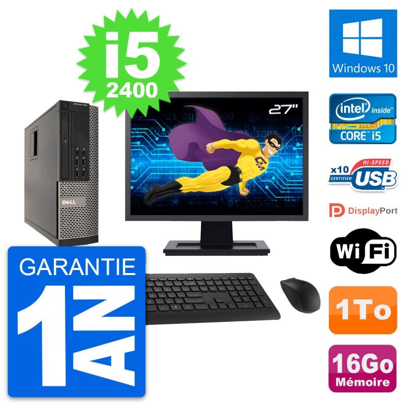 Dell Optiplex 990 SFF PC - 27" Screen, Intel i5-2400, 16GB RAM, 1TB HDD, Windows 10, WiFi