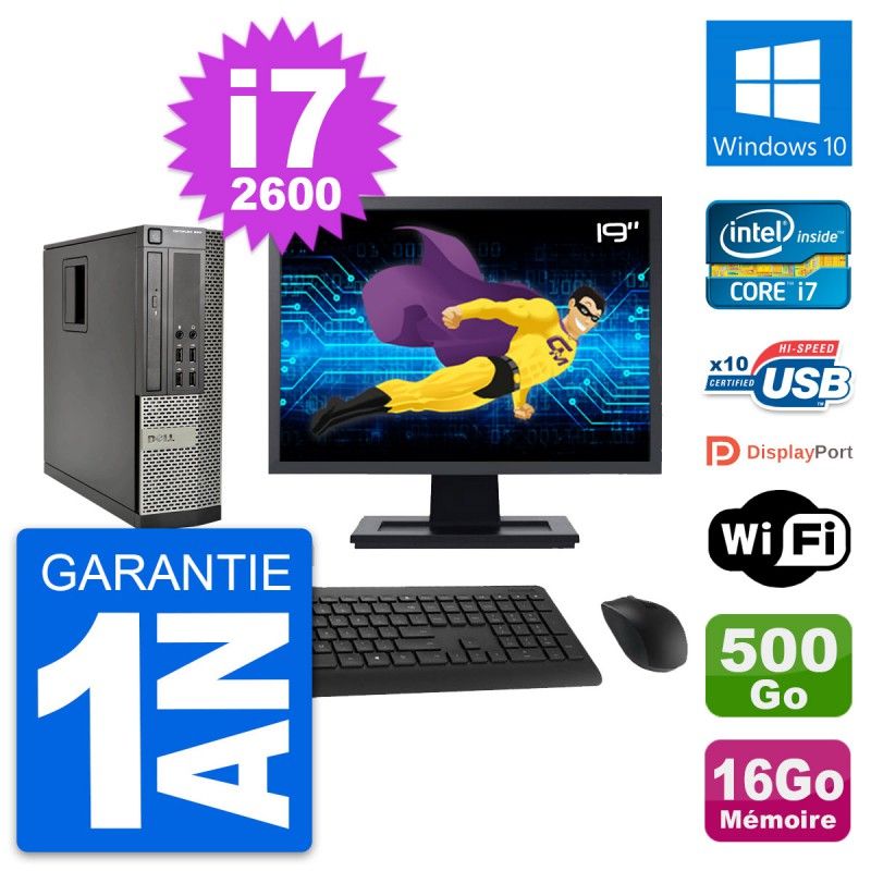 Dell Optiplex 990 SFF Computer - 19" Screen, Intel i7-2600, 16GB RAM, 500GB HDD, Windows 10, WiFi