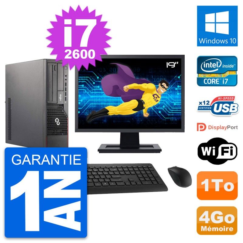 Fujitsu E700 DT 19-inch Screen, Intel i7-2600, 4GB RAM, 1TB Hard Drive, Windows 10, WiFi
