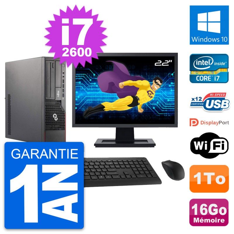 Fujitsu E700 DT 22-inch PC - Intel i7, 16GB RAM, 1TB HDD, Windows 10, WiFi