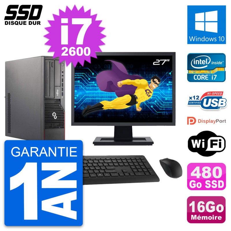 Fujitsu E700 E90+ DT 27-Inch Desktop PC (i7-2600, 16GB RAM, 480GB SSD, Windows 10, WiFi)