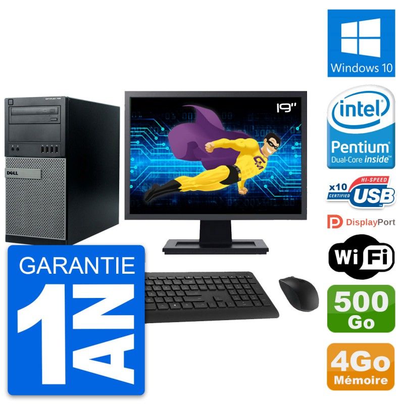 Dell Optiplex 790 MT Desktop PC - 19" Screen, Intel Pentium G630, 4GB RAM, 500GB Hard Drive, Windows 10, WiFi