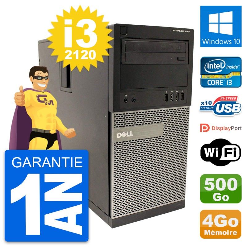 Dell OptiPlex 790 MT Desktop PC - Intel i3-2120, 4GB RAM, 500GB HDD, Windows 10, WiFi