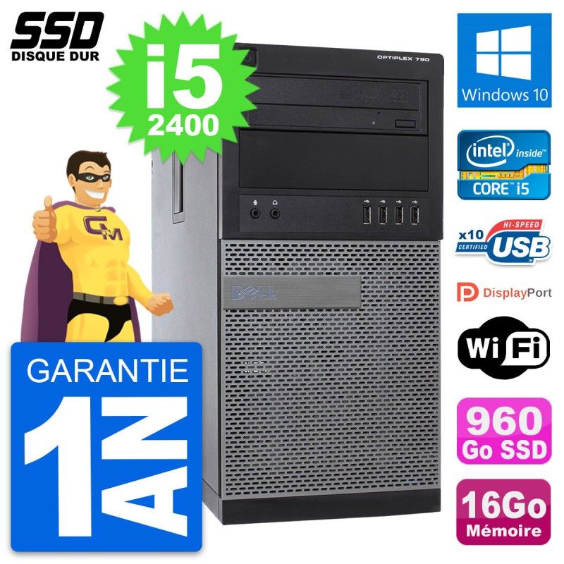 Dell OptiPlex 790 MT Desktop Computer - Intel i5-2400, 16GB RAM, 960GB SSD, Windows 10, WiFi