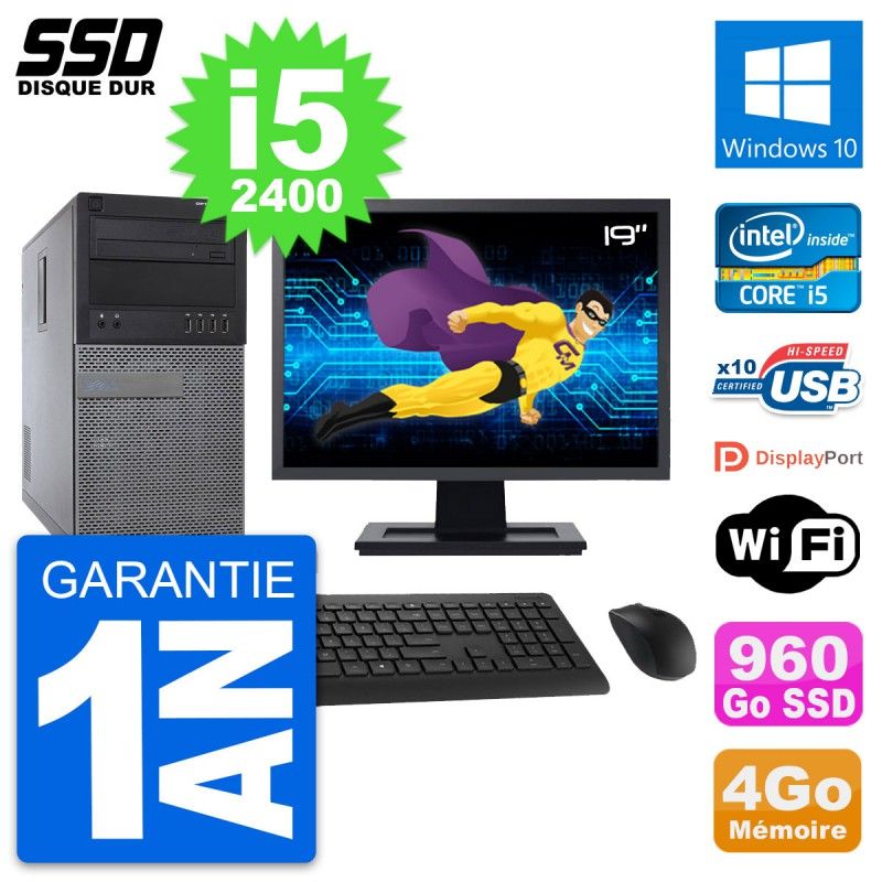 Dell Optiplex 790 MT Desktop Computer - 19" Screen, Intel i5-2400, 4GB RAM, 960GB SSD, Windows 10, WiFi