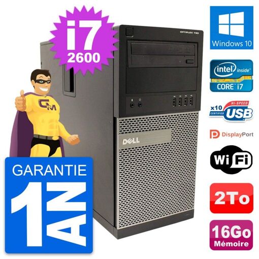 Dell OptiPlex 790 MT Desktop PC - Intel i7-2600, 16GB RAM, 2TB HDD, Windows 10, WiFi