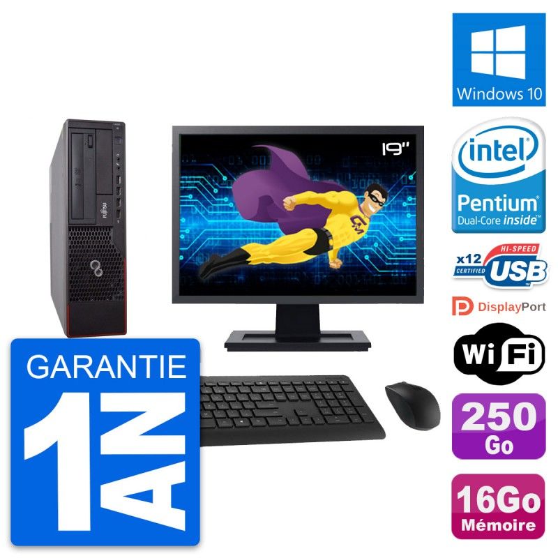 Fujitsu E700 DT 19-inch PC - Intel G630, 16GB RAM, 250GB HDD, Windows 10, WiFi