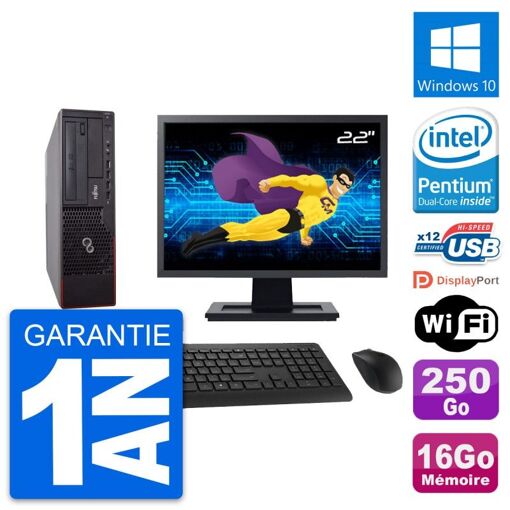 Fujitsu E700 DT 22" Screen, Intel G630, 16GB RAM, 250GB HDD, Windows 10, WiFi