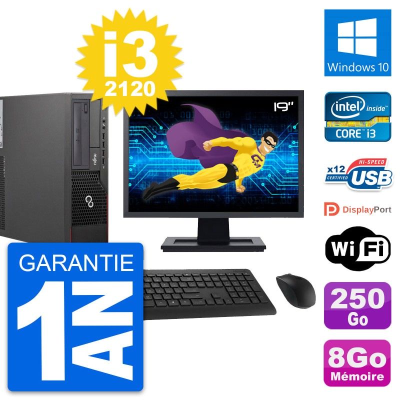 Fujitsu E700 DT 19-inch Screen, Intel i3-2120, 8GB RAM, 250GB Hard Drive, Windows 10, Wifi