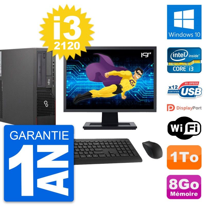 Fujitsu E700 DT 19-inch Screen, Intel i3-2120, 8GB RAM, 1TB Disk, Windows 10, Wifi