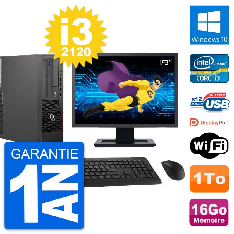 Fujitsu E700 DT 19-inch Screen, Intel i3-2120, 16GB RAM, 1TB Disk, Windows 10, WiFi