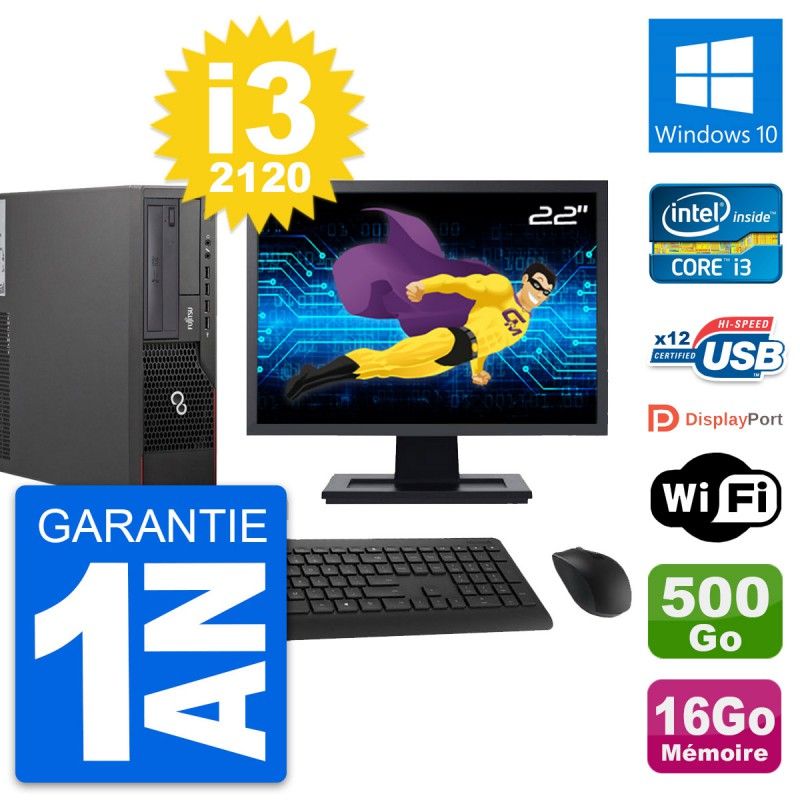 Fujitsu E700 DT 22-Inch Screen, Intel i3-2120, 16GB RAM, 500GB Hard Drive, Windows 10, Wi-Fi