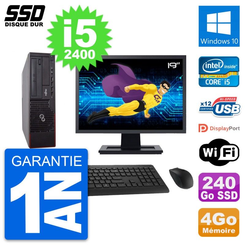Fujitsu E700 E90+ DT 19-inch Screen Core i5-2400 4GB RAM 240GB SSD Windows 10 WiFi Desktop Computer