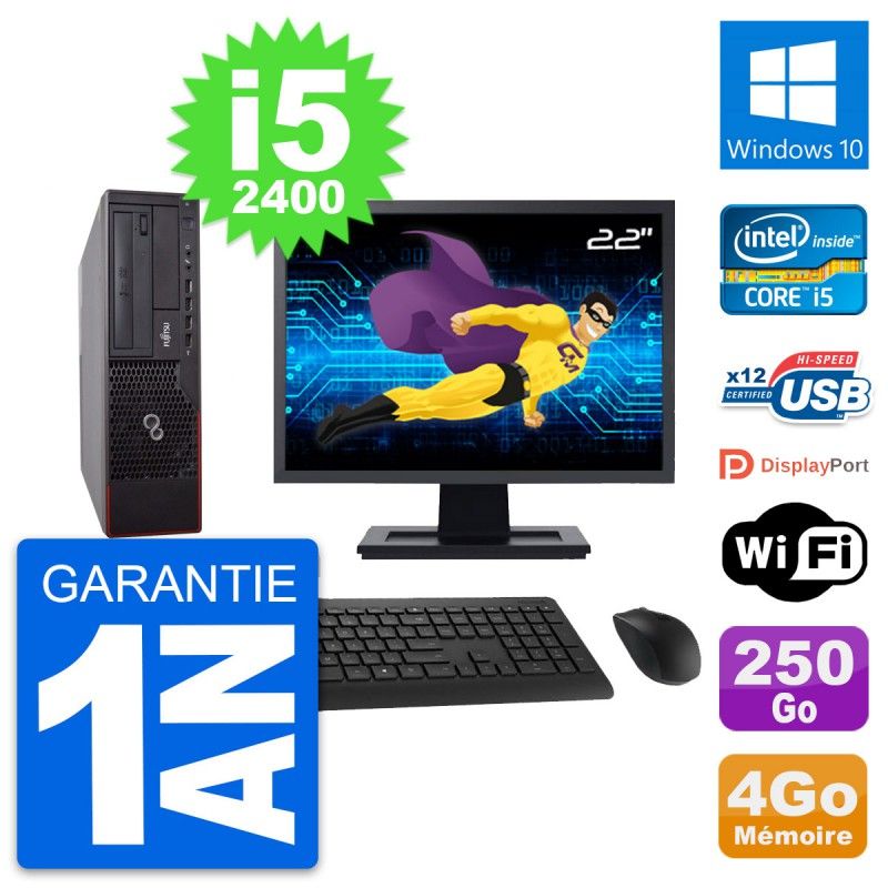 Fujitsu E700 DT 22" Screen, Intel i5-2400, 4GB RAM, 250GB HDD, Windows 10, WiFi