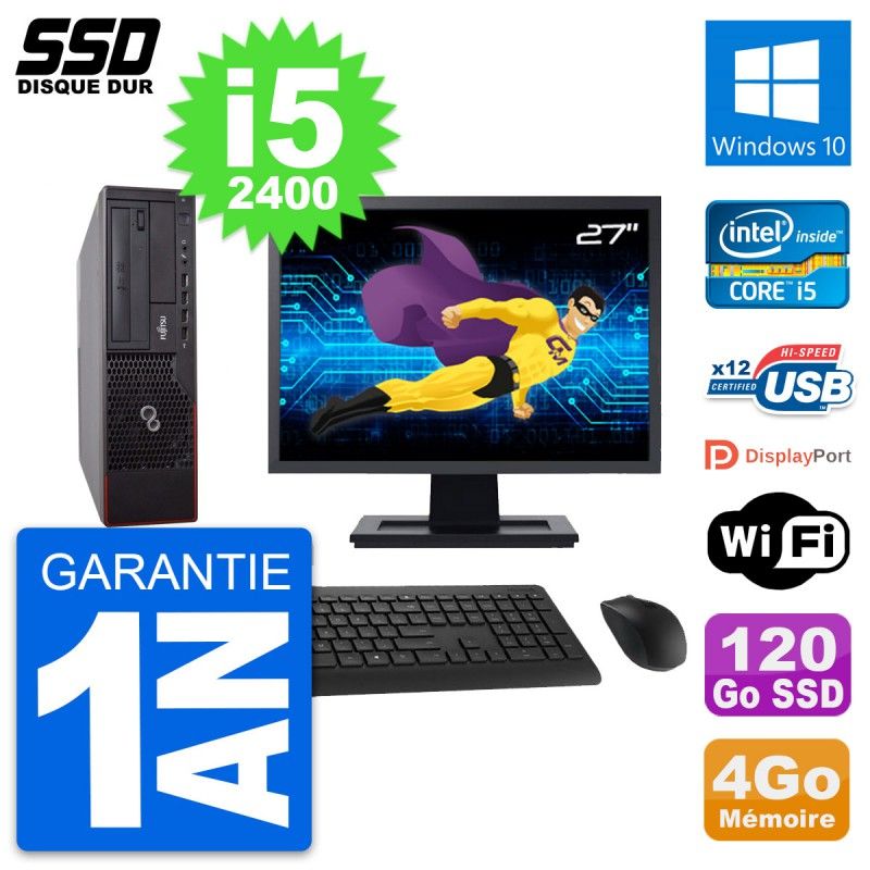 Fujitsu E700 E90+ DT 27-inch Screen Core i5-2400 4GB RAM 120GB SSD Windows 10 WiFi Desktop Computer