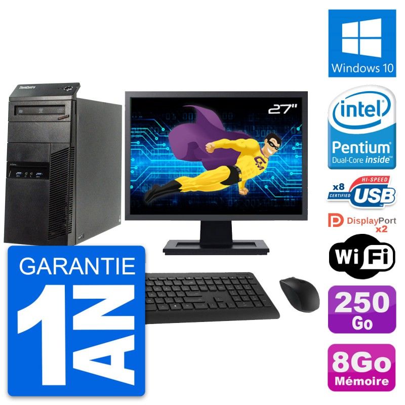 Lenovo ThinkCentre M83 Desktop PC - 27" Screen, Intel Pentium G3220, 8GB RAM, 250GB HDD, Windows 10, WiFi