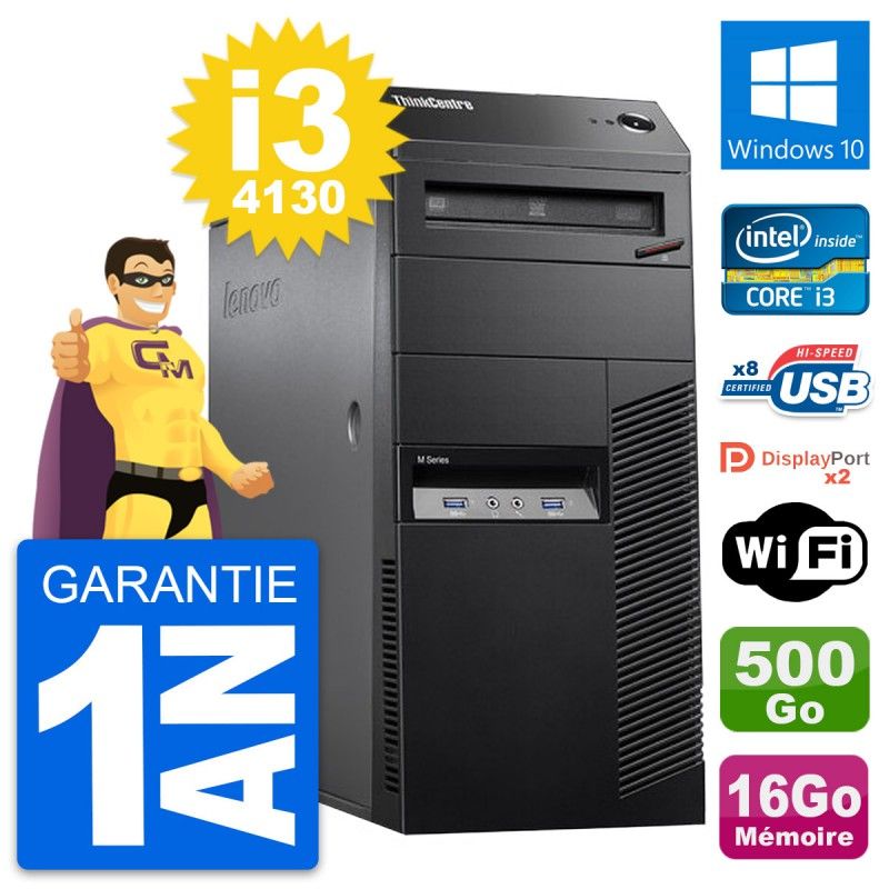 Lenovo ThinkCentre M83 Desktop PC - i3-4130, 16GB RAM, 500GB HDD, Windows 10, Wifi