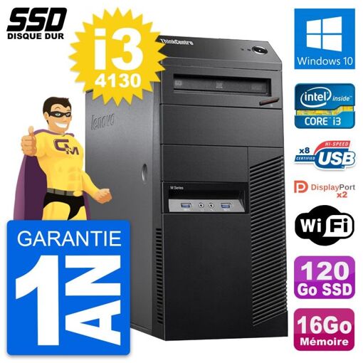 Lenovo ThinkCentre M83 Desktop PC - Intel i3-4130, 16GB RAM, 120GB SSD, Windows 10, WiFi