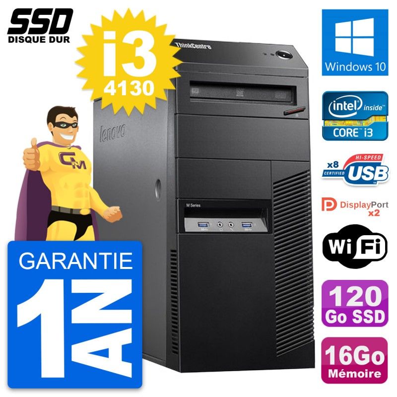 Lenovo ThinkCentre M83 Desktop PC - Intel i3-4130, 16GB RAM, 120GB SSD, Windows 10, WiFi