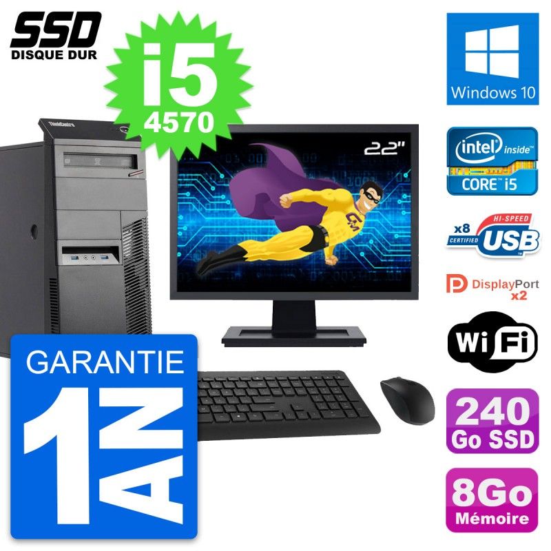 Lenovo M83 Desktop Computer - 22" Screen, Intel i5-4570, 8GB RAM, 240GB SSD, Windows 10, WiFi