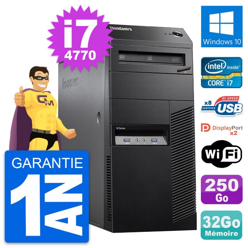 Lenovo ThinkCentre M83 Desktop PC - i7-4770, 32GB RAM, 250GB SSD, Windows 10, WiFi