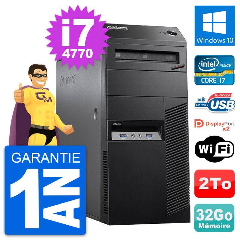 Lenovo ThinkCentre M83 Desktop PC - Intel i7-4770, 32GB RAM, 2TB HDD, Windows 10, WiFi
