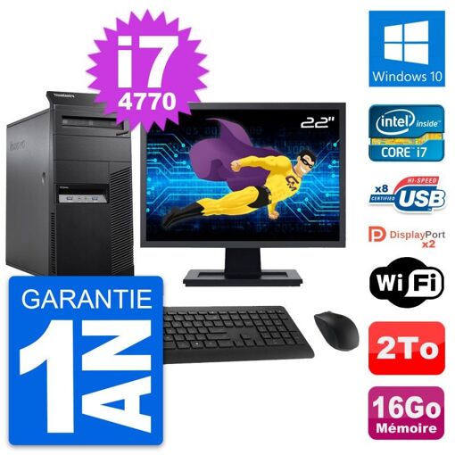 Computadora de escritorio Lenovo M83 - Pantalla de 22", Intel i7-4770, 16 GB de RAM, 2 TB HDD, Windows 10, WiFi