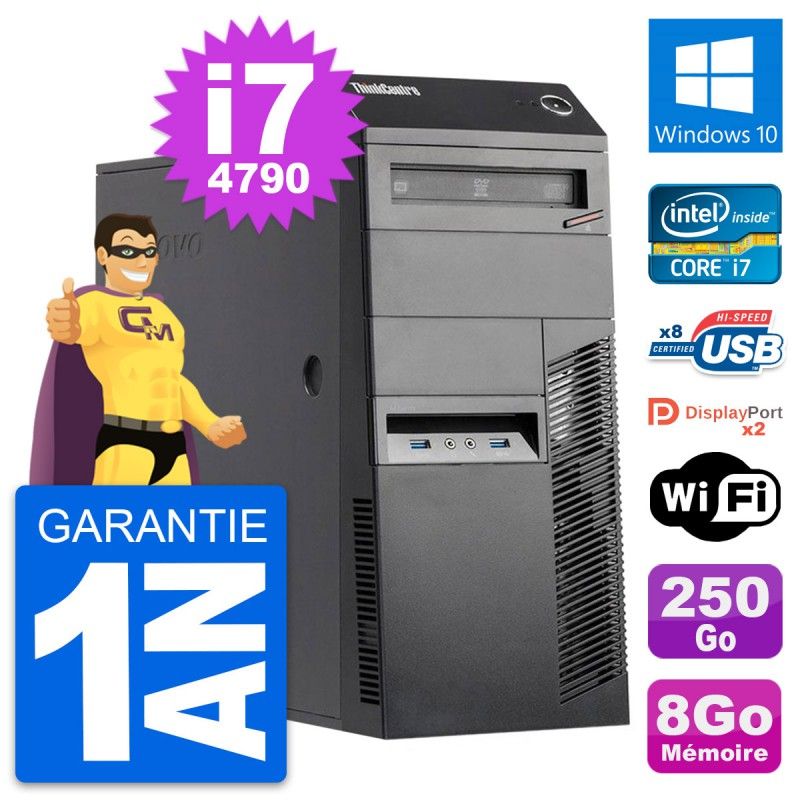 Lenovo ThinkCentre M83 Desktop PC - Core i7-4790, 8GB RAM, 250GB HDD, Windows 10, WiFi