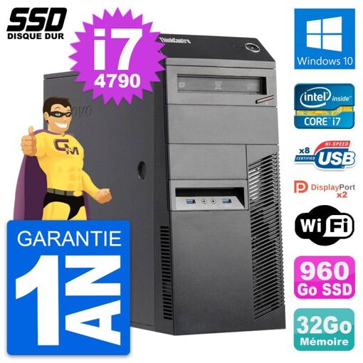 Lenovo ThinkCentre M83 Desktop PC - Intel i7-4790, 32GB RAM, 960GB SSD, Windows 10, WiFi