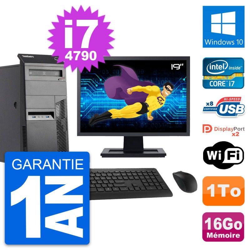 Lenovo M83 Desktop PC - 19" Screen, Intel i7-4790, 16GB RAM, 1TB HDD, Windows 10, WiFi
