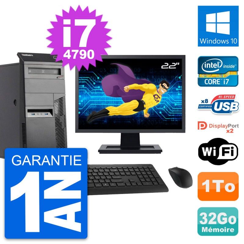 Lenovo M83 Desktop Computer - 22" Screen, Intel i7-4790, 32GB RAM, 1TB HDD, Windows 10