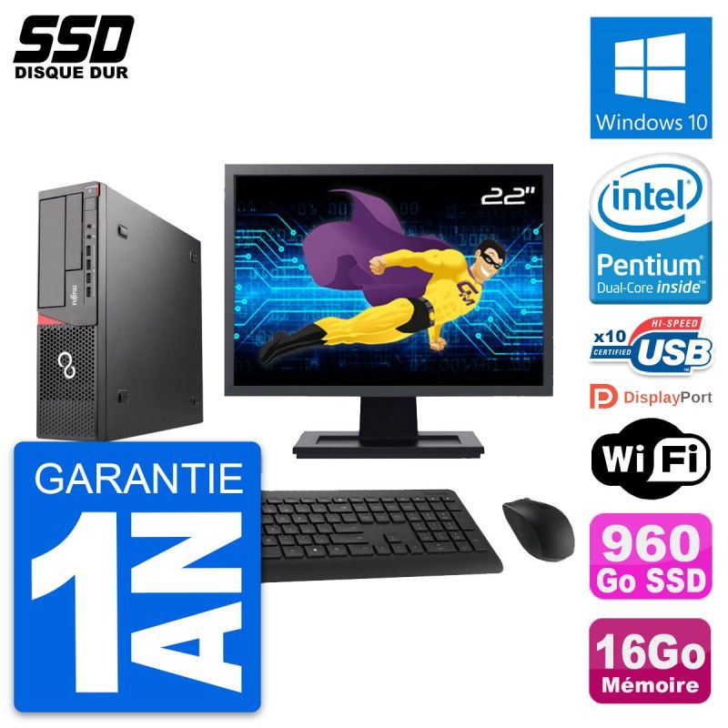 Fujitsu E720 E85+ DT 22-Inch PC - Intel G3220, 16GB RAM, 960GB SSD, Windows 10, WiFi