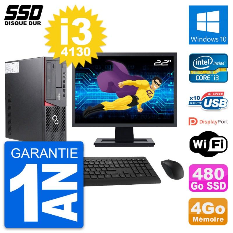 Fujitsu E720 E85+ DT 22-Inch Screen, Core i3-4130, 4GB RAM, 480GB SSD, Windows 10, WiFi