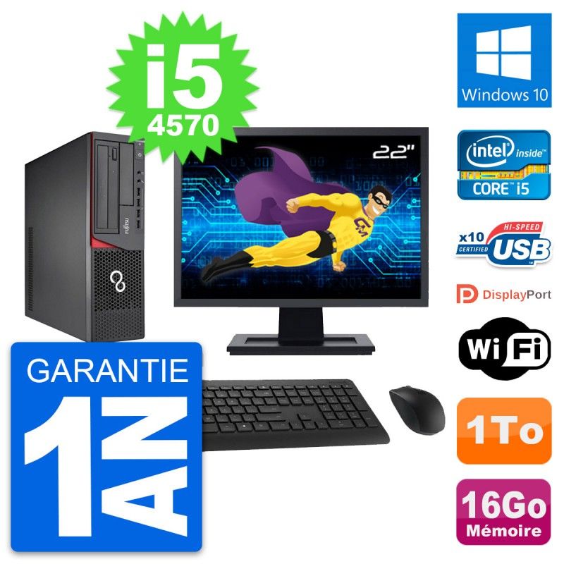 Fujitsu E720 DT 22-inch PC - Intel i5, 16GB RAM, 1TB HDD, Windows 10, Wifi