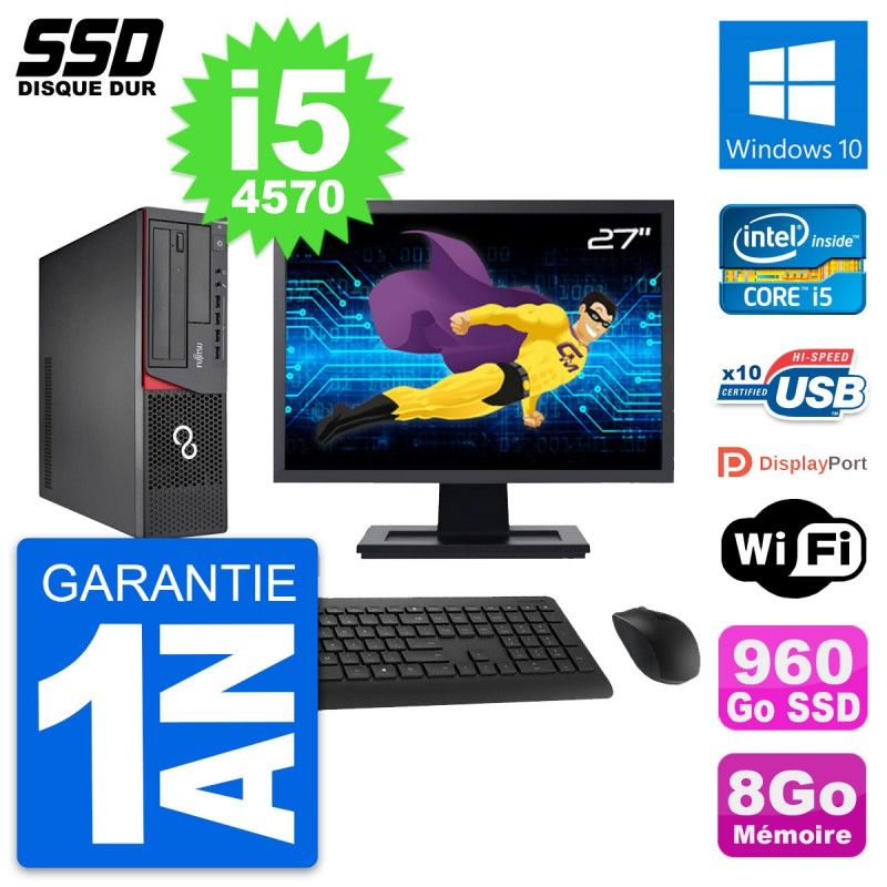 Fujitsu E720 E85+ DT 27" Screen Core i5-4570 8GB RAM 960GB SSD Windows 10 WiFi Desktop PC