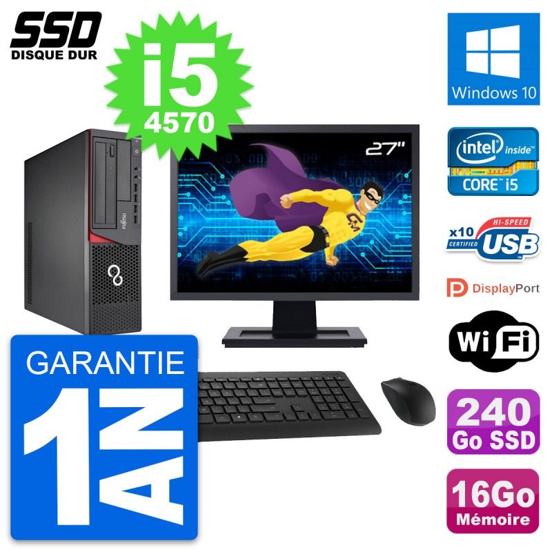 Fujitsu E720 E85+ DT 27-Inch Desktop PC - i5-4570, 16GB RAM, 240GB SSD, Windows 10, WiFi