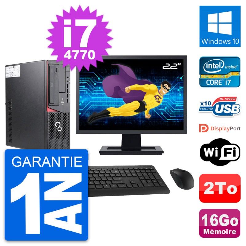 Fujitsu E720 DT 22-Inch Desktop PC - Intel i7-4770, 16GB RAM, 2TB HDD, Windows 10, WiFi