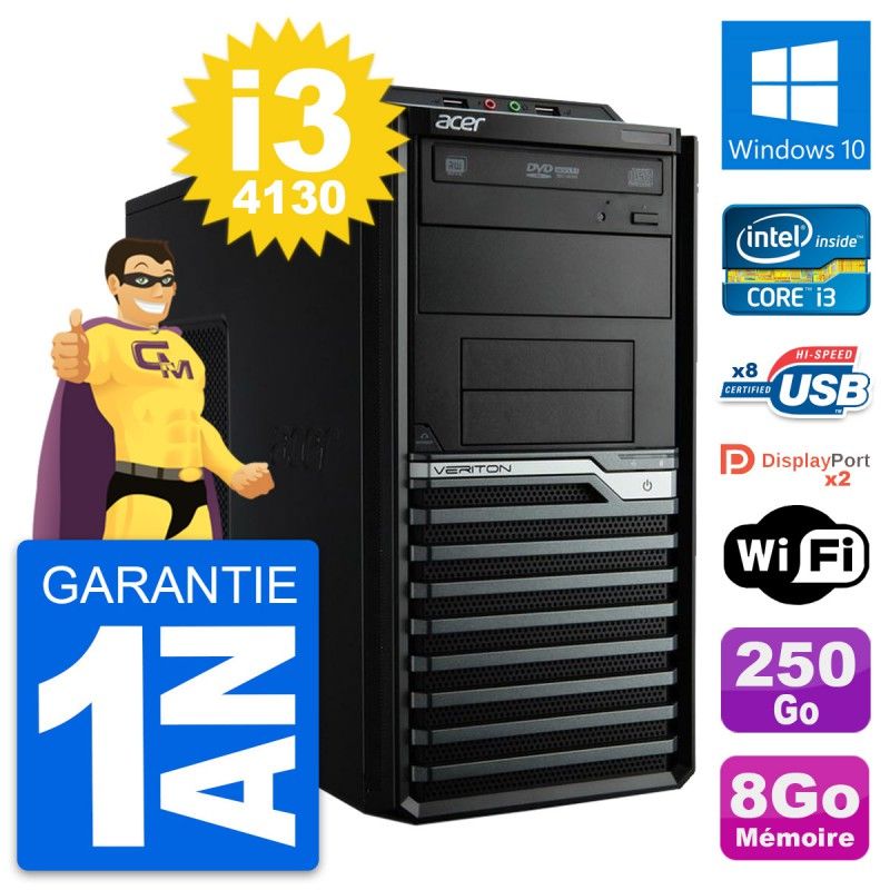 Acer Veriton M4630G Desktop Computer - Intel i3-4130, 8GB RAM, 250GB HDD, Windows 10, WiFi