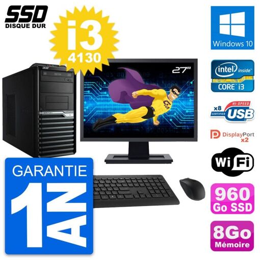 Acer Veriton M4630G 27-inch All-in-One PC, Intel i3-4130, 8GB RAM, 960GB SSD, Windows 10, WiFi