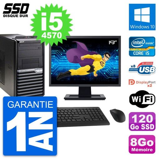 Computadora de escritorio Acer Veriton M4630G de 19 pulgadas - Procesador Intel i5, 8 GB de RAM, 120 GB SSD, Windows 10, WiFi