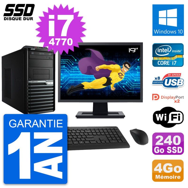 Acer Veriton M4630G 19-Inch Desktop Computer - Intel Core i7-4770, 4GB RAM, 240GB SSD, Windows 10