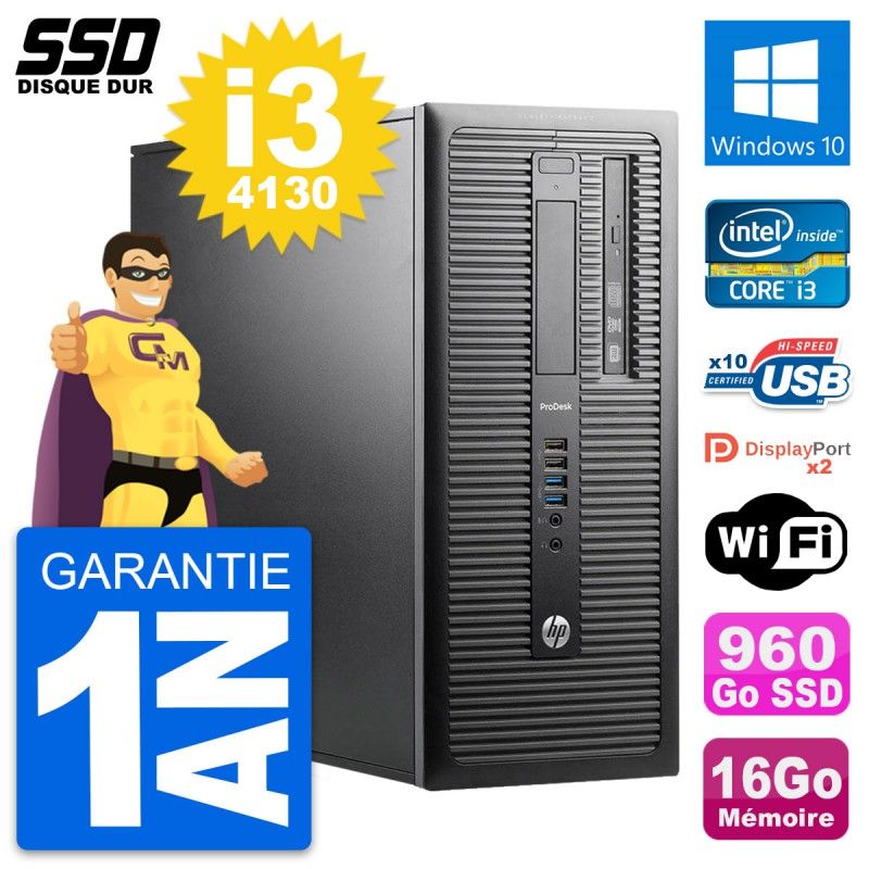 HP ProDesk 600 G1 Desktop Computer - Intel Core i3-4130, 16GB RAM, 960GB SSD, Windows 10, WiFi